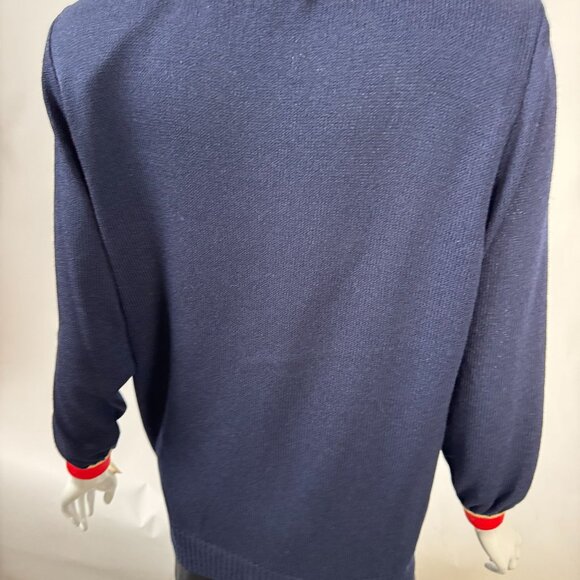 St. John Collection By Marie Gray Navy Cardigan With Red & Gold Trim S - Picture 4 of 16